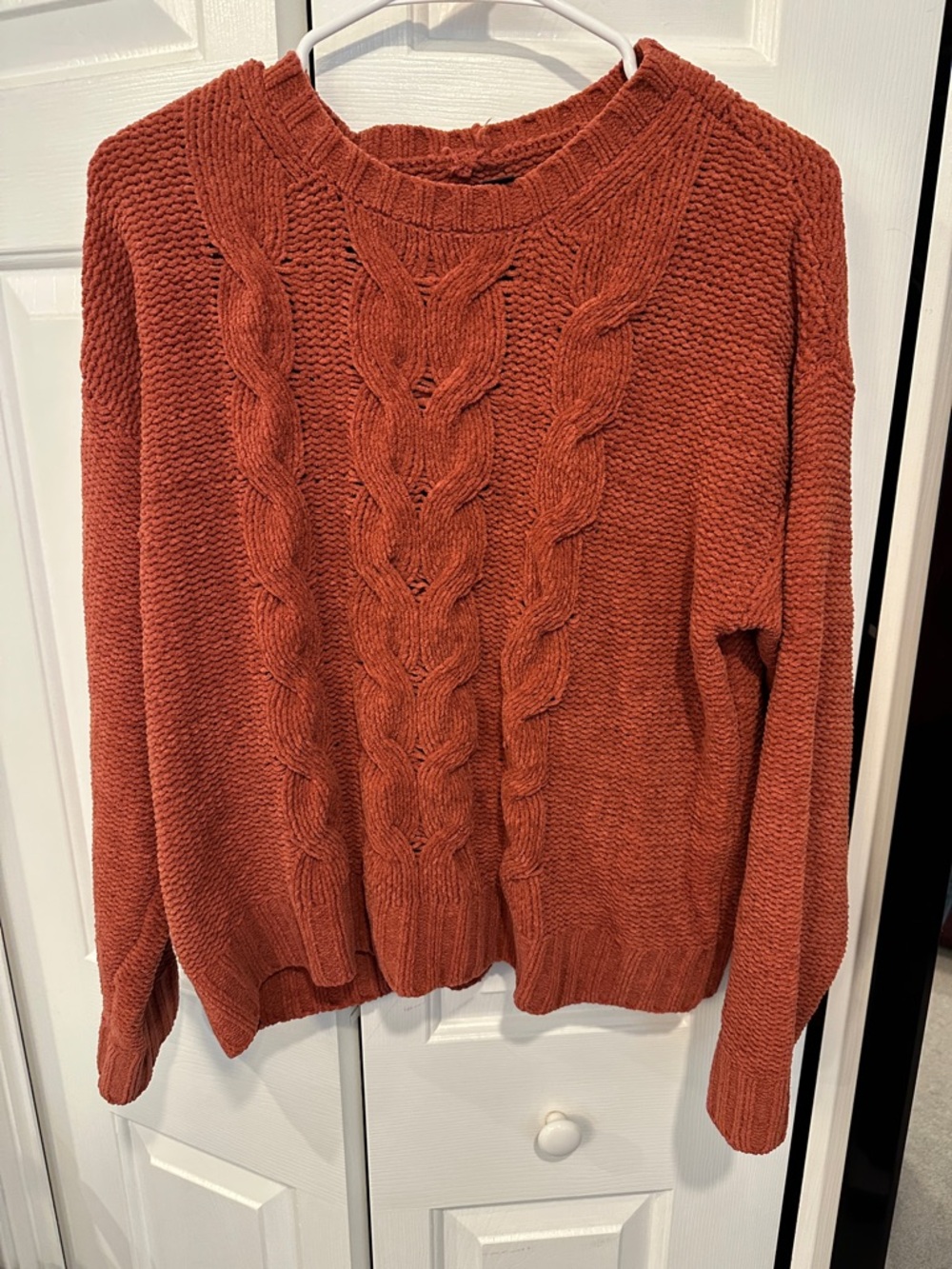 American Eagle Outfitters Rust Orange Cable Knit Crewneck Sweater
